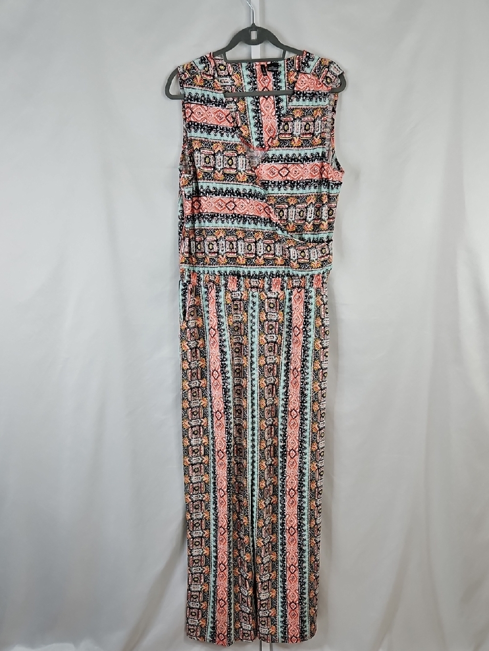 Sleeveless Printed Maxi Jumpsuit in Coral Stripe